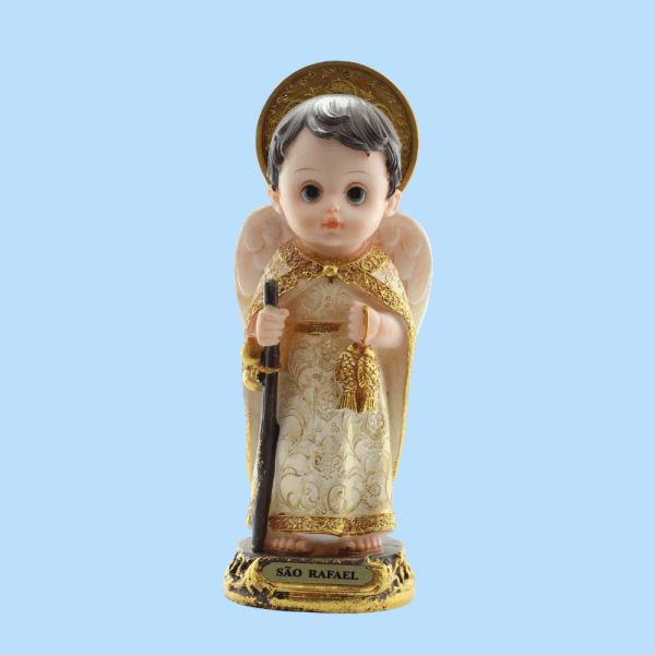 Imagem Religiosa São Rafael Dourado Infantil - 20cm
